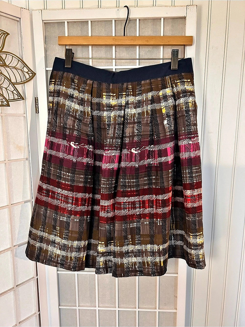 Trina Turk Plaid A-Line Skirt in Brown & Red Size 6 Like New